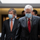 Sen. John Thune (R-SD), Sen. Roy Blunt (R-MO), and Senate Majority Leader Mitch McConnell (R-KY) leave a Senate Republican policy luncheon in the Hart Senate Office Building, May 5, 2020 in Washington, DC.